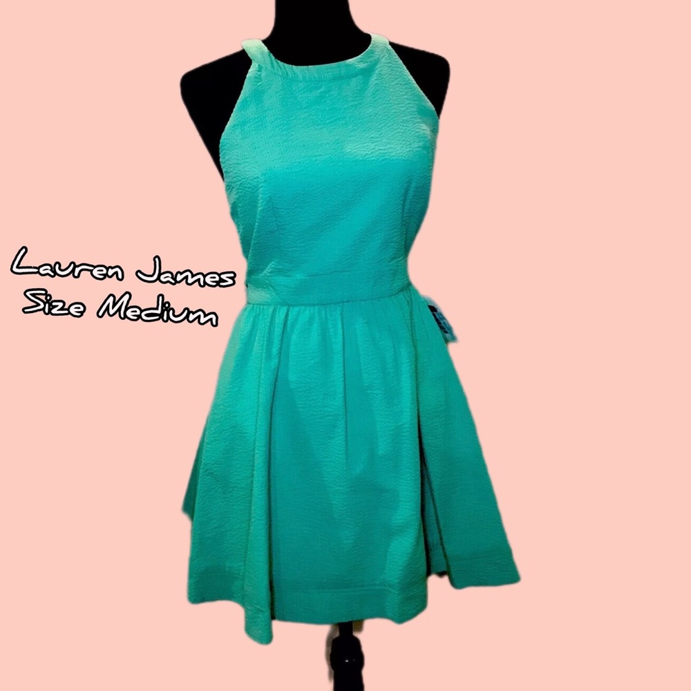 Lauren James Abigail Juniors Dress Seersucker Seafoam Green Pockets Sz Med [x]